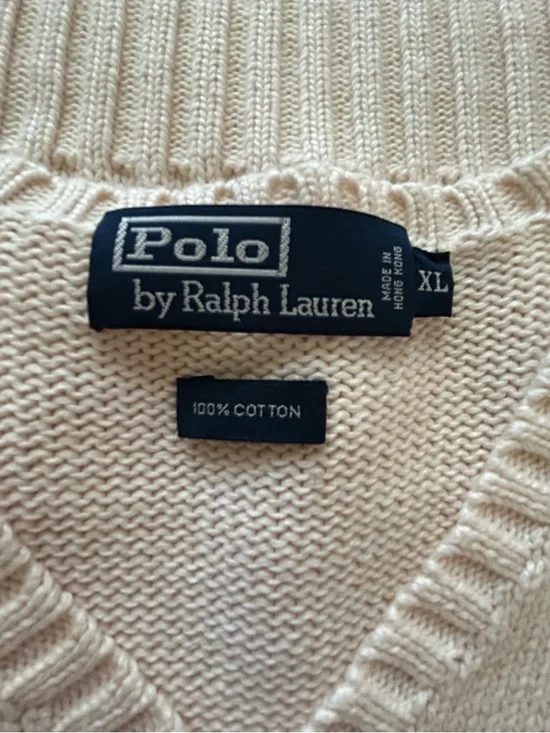 Polo Ralph Lauren Cream Cotton Sweater Vest XL V Neck Preppy Y2K - Picture 4 of 6